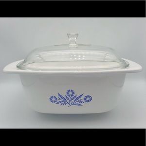 CorningWare P-34-B “Blue Cornflower” Dutch Oven (4 Qt) w/ Pyrex P-12-C Glass Lid